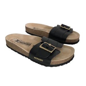 Mephisto Womens 38 8 Mabel Black Waxy 800 Adjustable Buckle Slip-On Sandals EUC